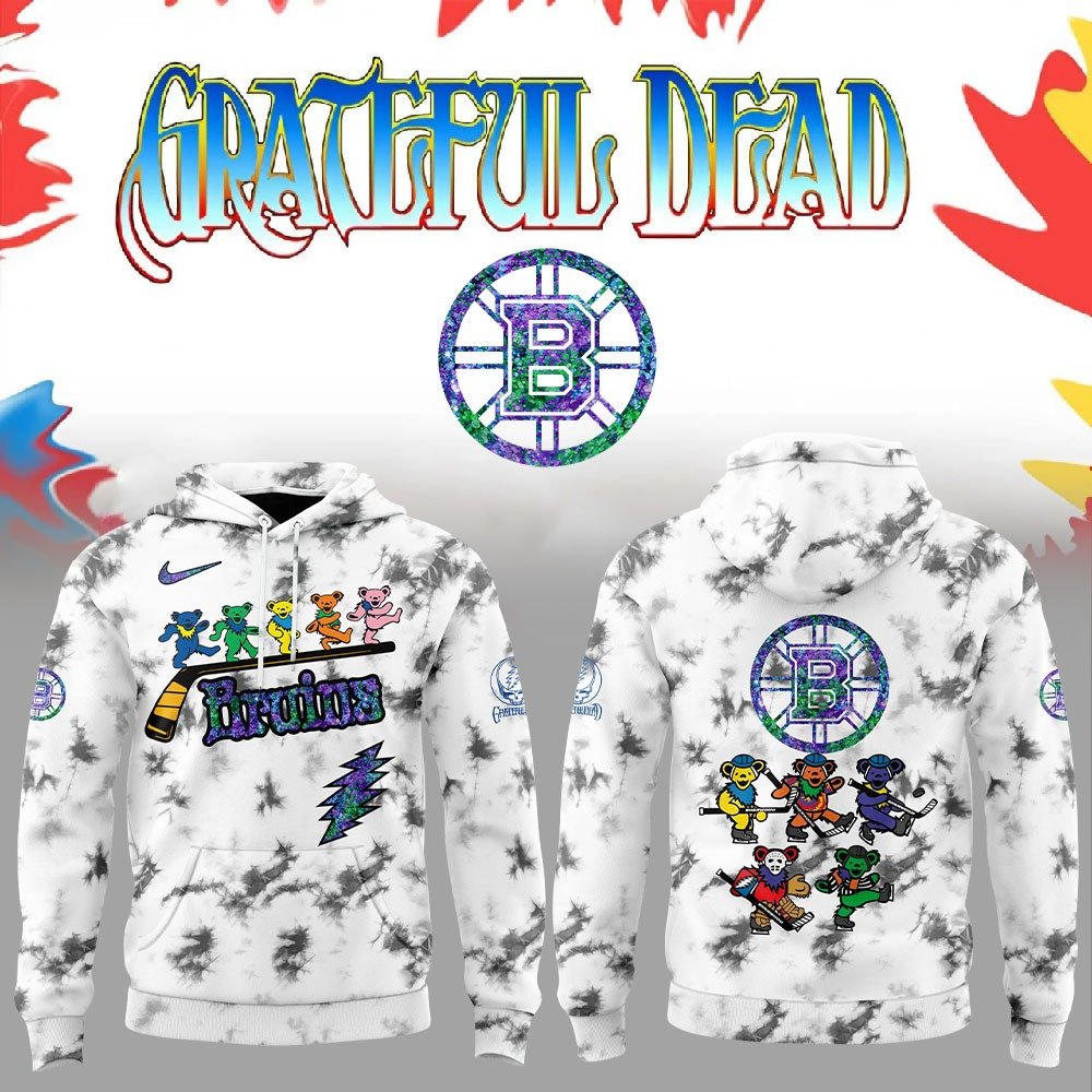 Boston Bruins x Takashi Murakami Grateful Dead Night White Hoodie Boston Bruins Merch Best Hockey Coach Gift Ideas