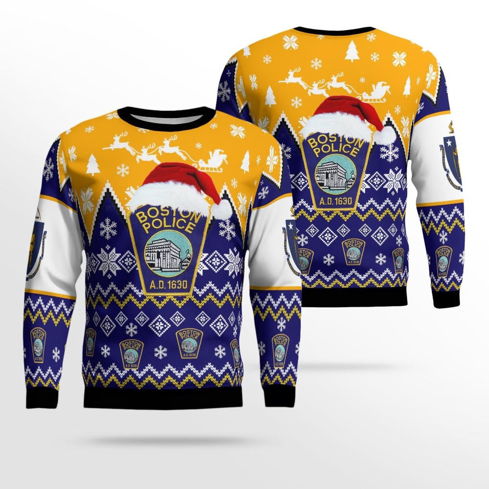 Boston Massachusetts Police Department Christmas Ugly Sweater Unisex Christmas Gift
