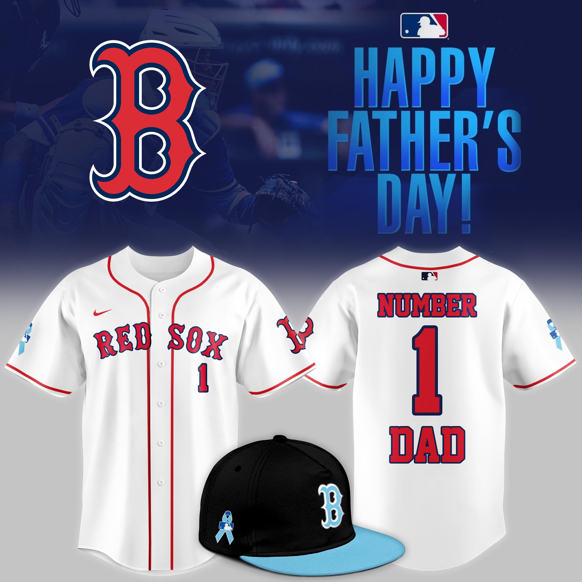 Boston Red Sox 2025 Fathers Day Number 1 Dad Jersey Unique Baseball Gifts