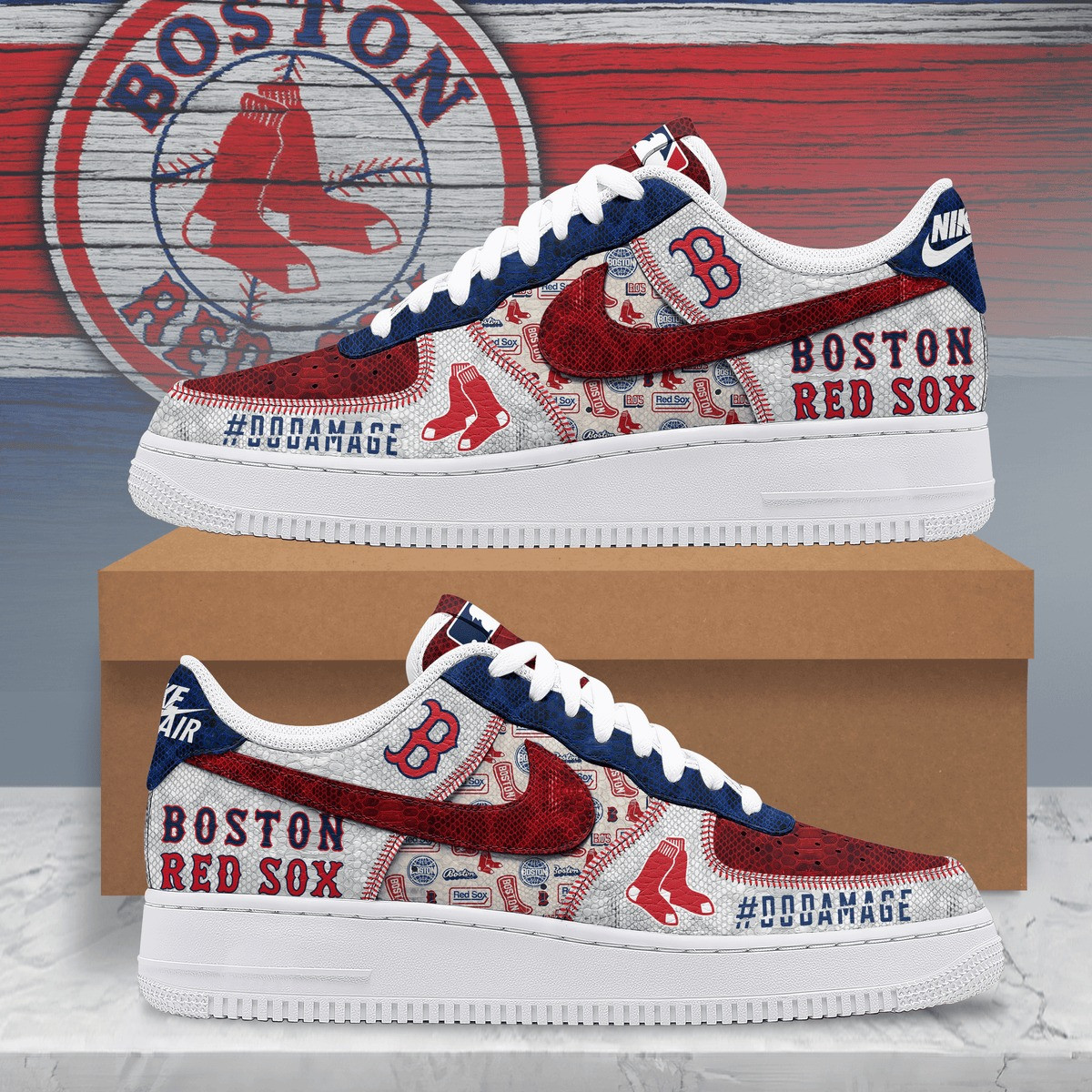 Boston Red Sox Do Damage AF1 Sneakers Gifts For Baseball Fans