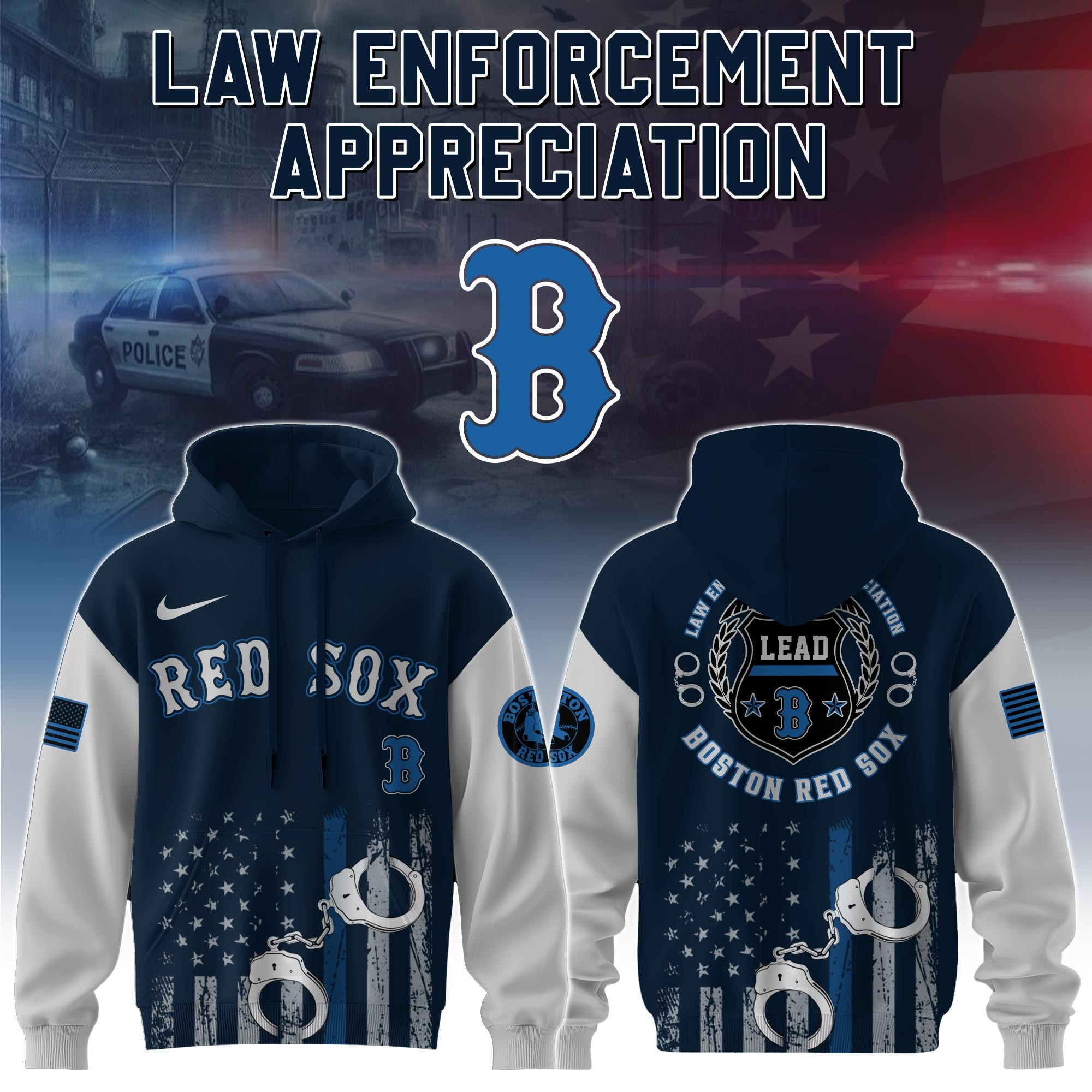 Boston Red Sox MLB Law Enforcement Appreciation Day Hoodie Thin Blue Line Apparel Fan Gifts