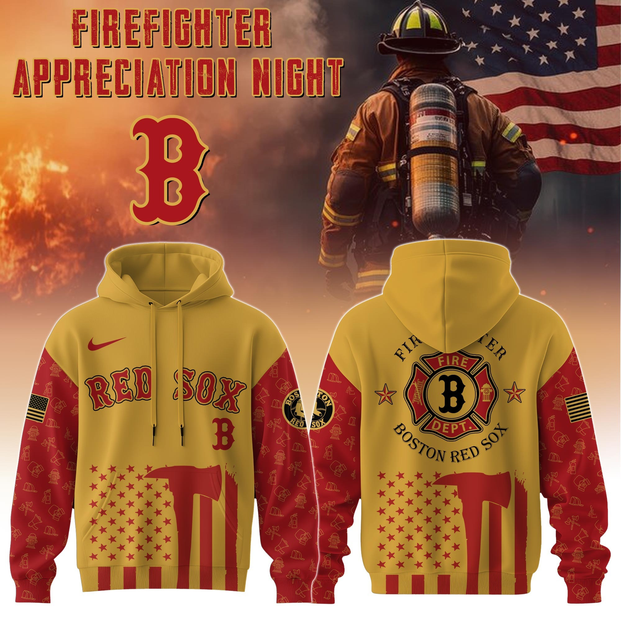 Boston Red Sox MLB X Firefighter Appreciation Night Hoodie Merch Baseball Fan Gifts For Him