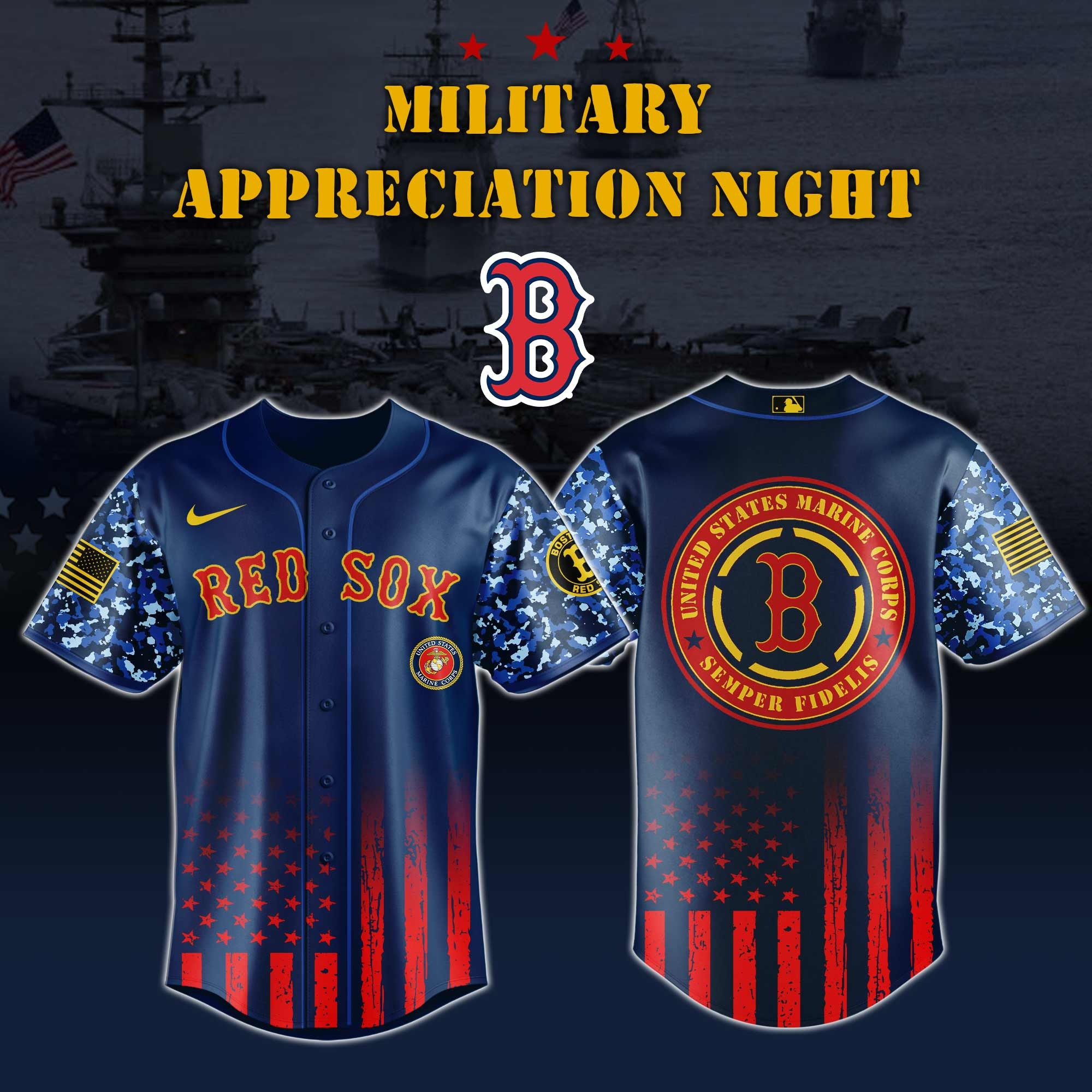 Boston Red Sox MLB x Marine Corps Military Appreciation Night Jersey Editions Limited 2025 Boston Red Sox Merch