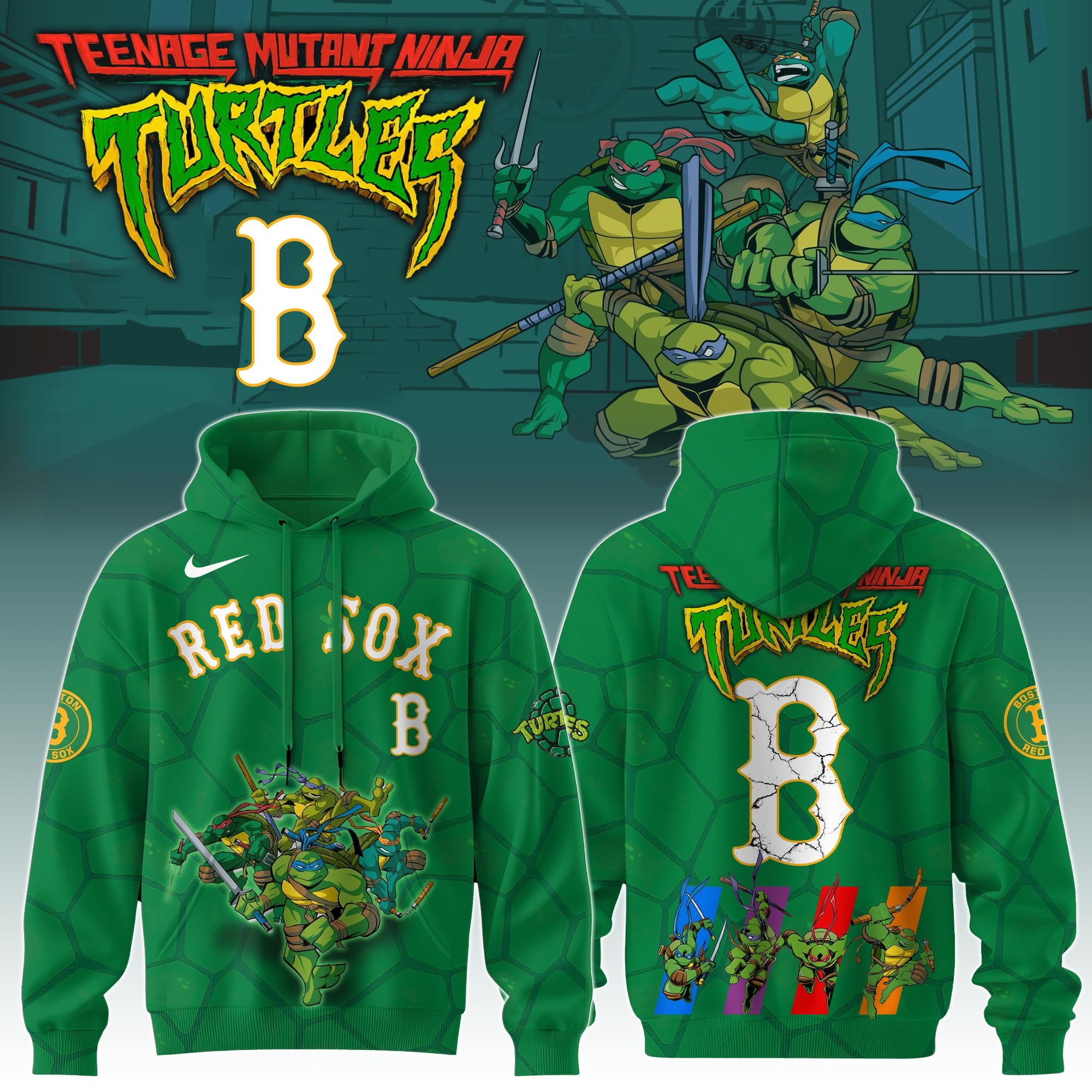 Boston Red Sox MLB X Ninja Turtles Hoodie Baseball Ninja Turtles Lovers Fan Gifts