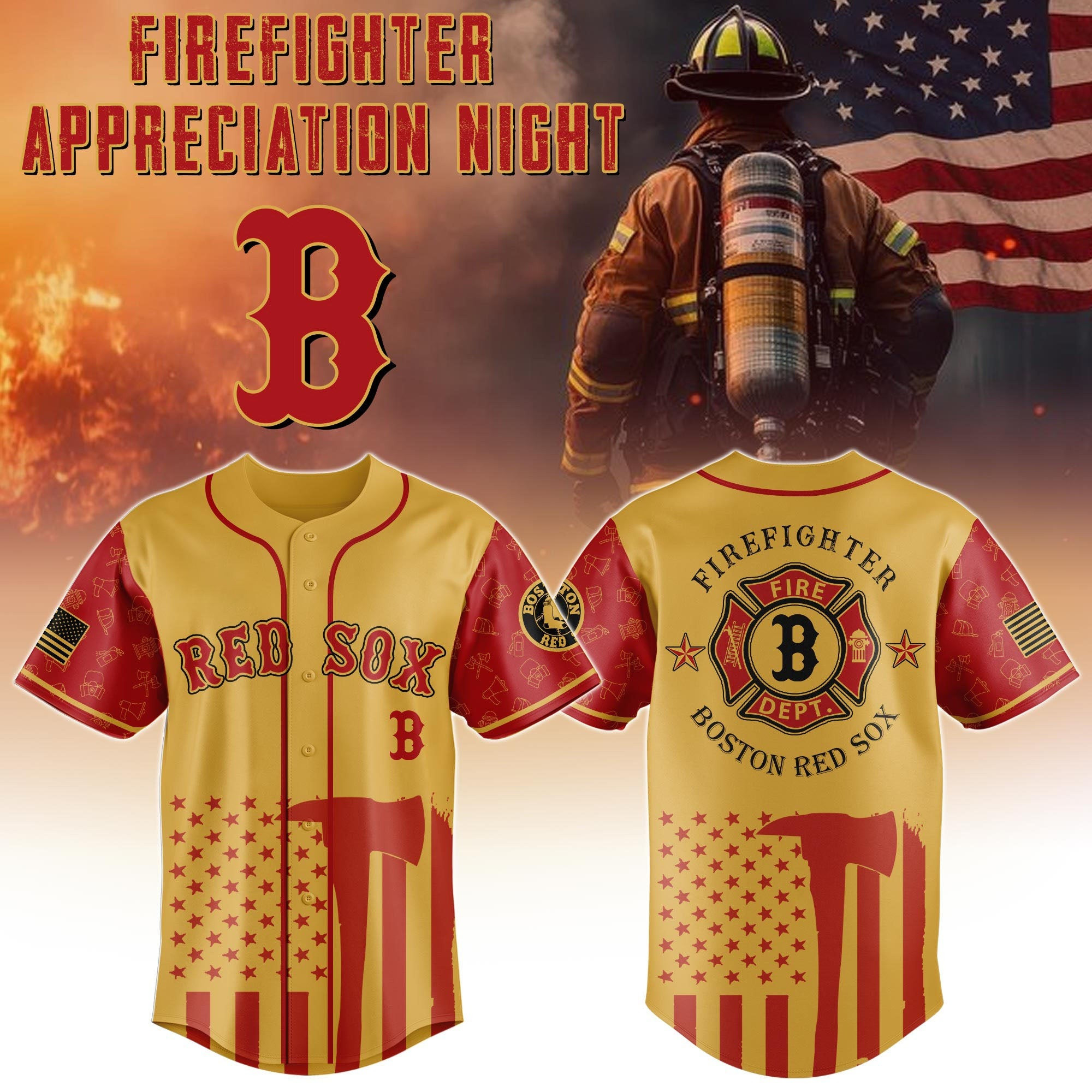 Boston Red Sox x Firefighter 3D Baseball Jersey Unique Gift For Firefighter Lovers