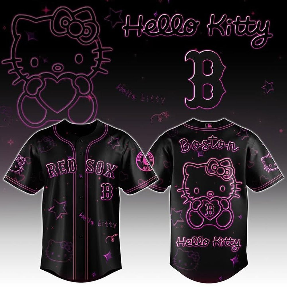 Boston Red Sox x Hello Kitty Black Baseball Jersey Best Gift For Baseball Fans