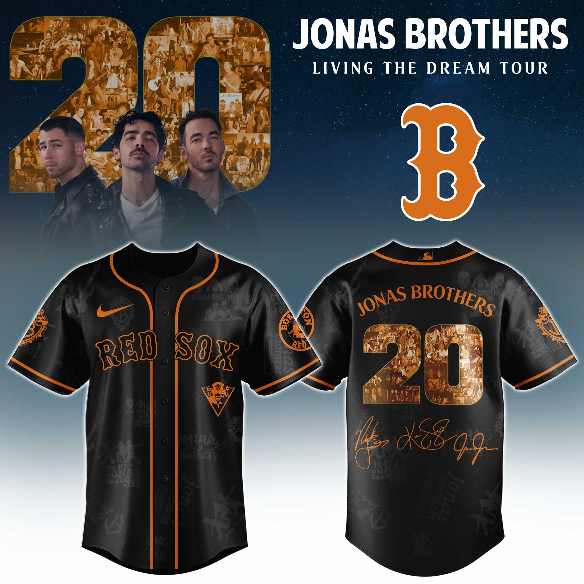 Boston Red Sox X Jonas Brothers 20 Tour 2025 Jersey MLB Merch Baseball Fan Gifts For Him