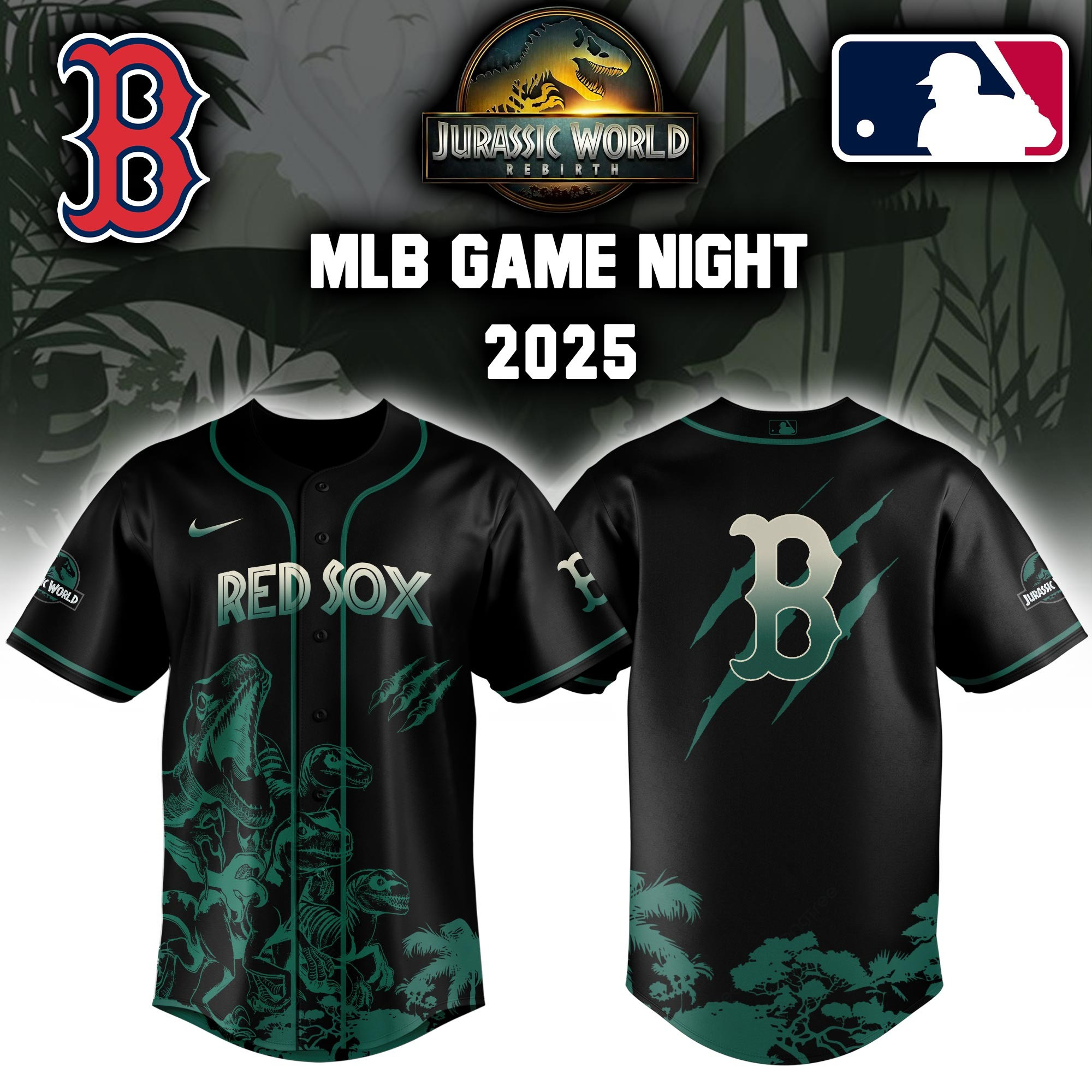 Boston Red Sox x Jurassic World Baseball Jersey 2025 Gifts For Baseball Lovers