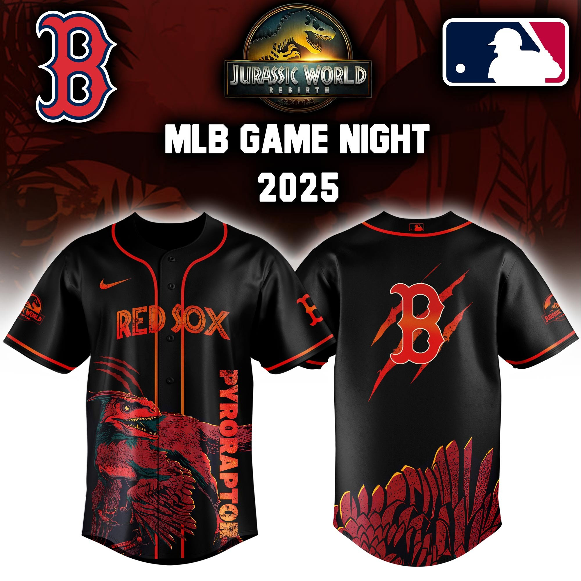 Boston Red Sox x Jurassic World Baseball Jersey 2025 Gifts For Fans
