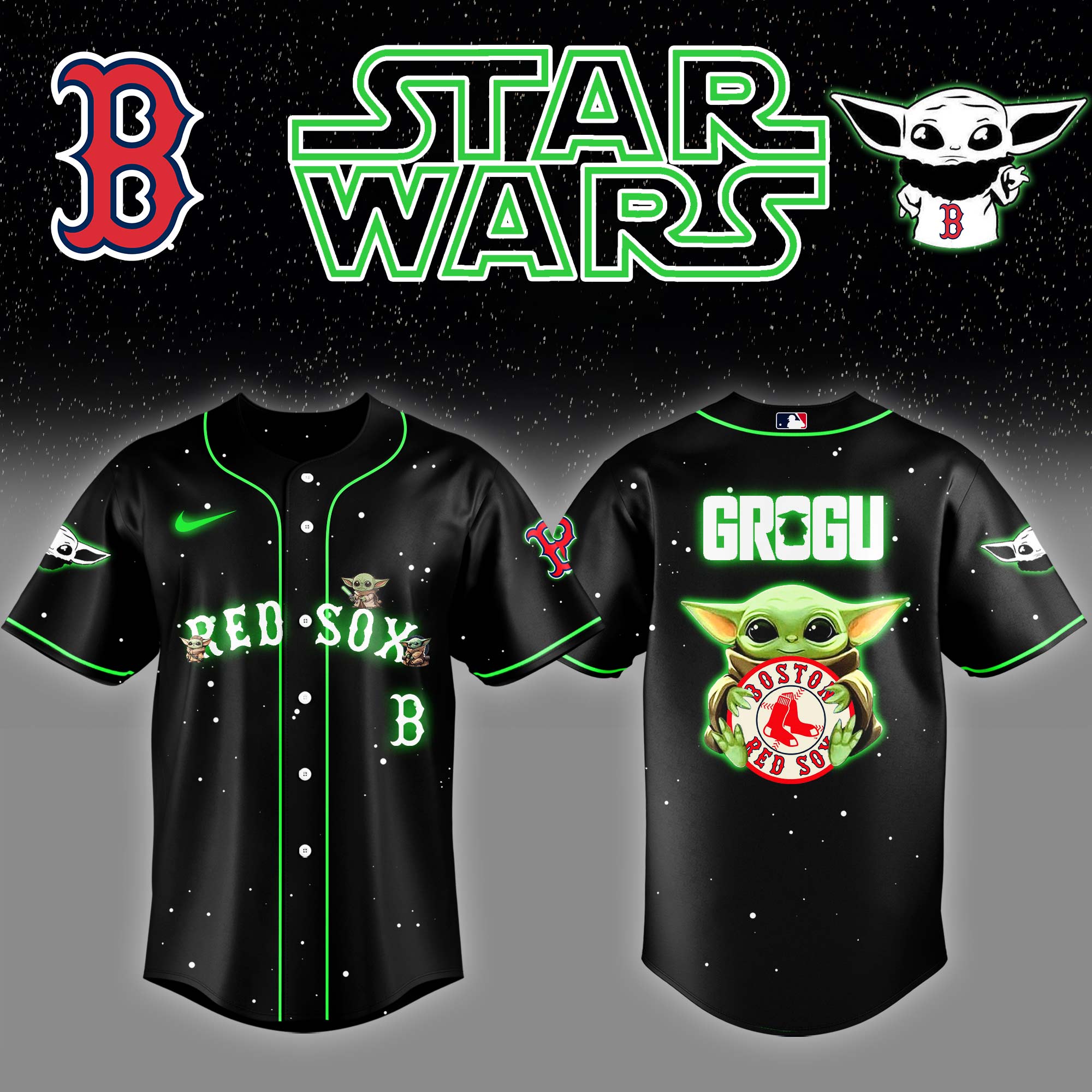 Boston Red Sox x Stars Wars Grogu Night Baseball Jersey Gifts For Baseball Players