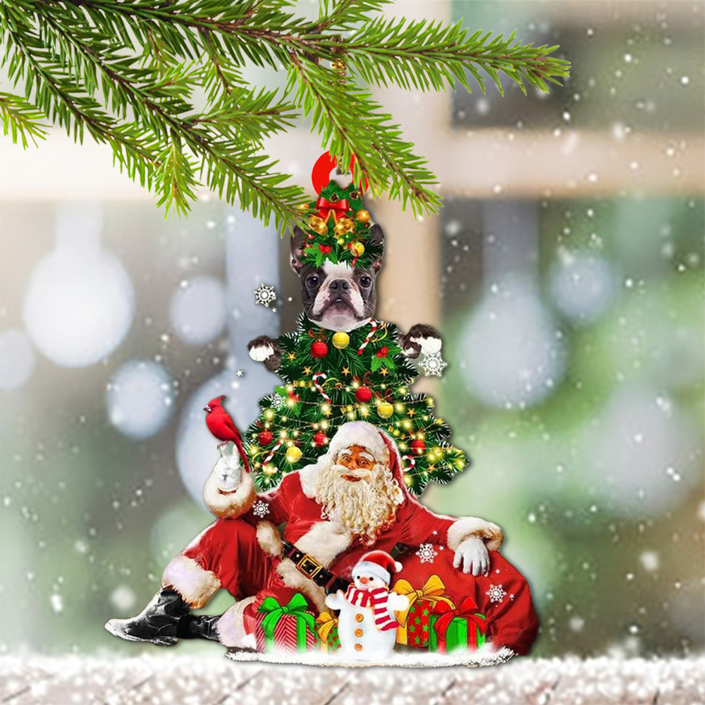 Boston Terrier And Santa Christmas Ornament Xmas Tree Decorations Boston Terrier Stuff