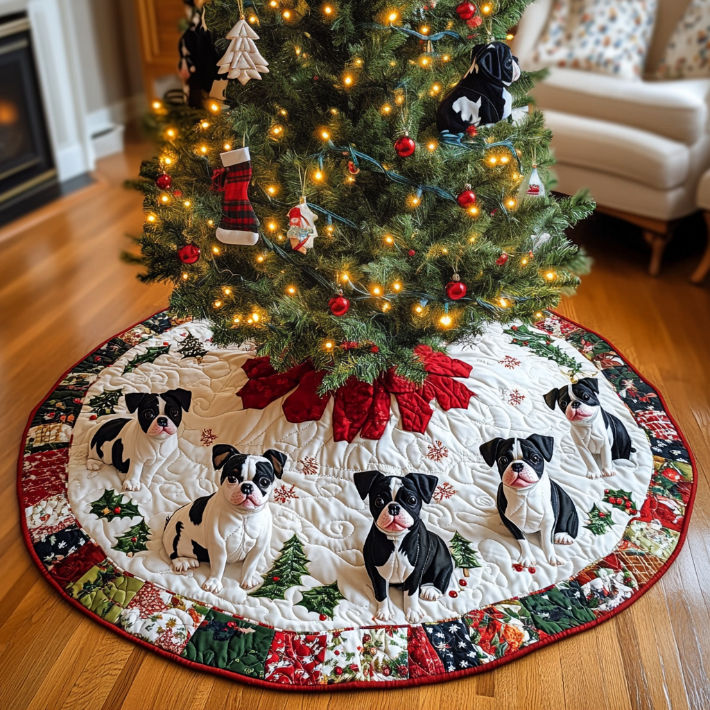 Boston Terrier Christmas Cheer Christmas Quilted Tree Skirt Lovely Gift Merch for a Festive Home