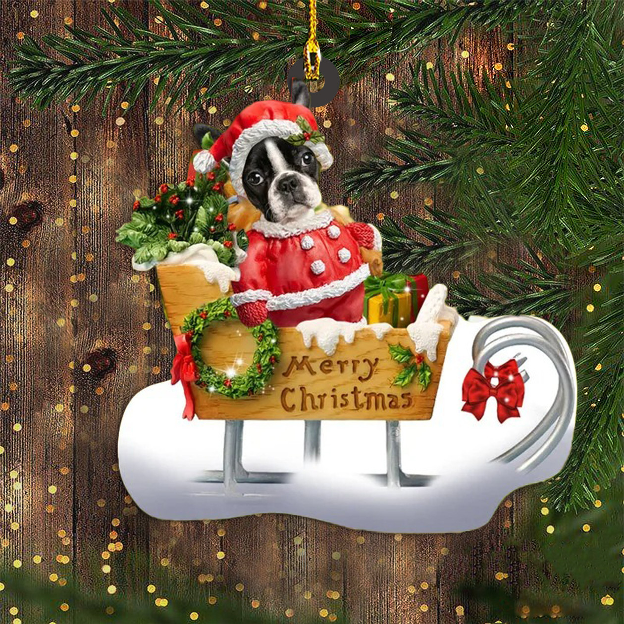 Boston Terrier Christmas Ornament Merry Xmas Themed Gifts For Boston Terrier Lovers