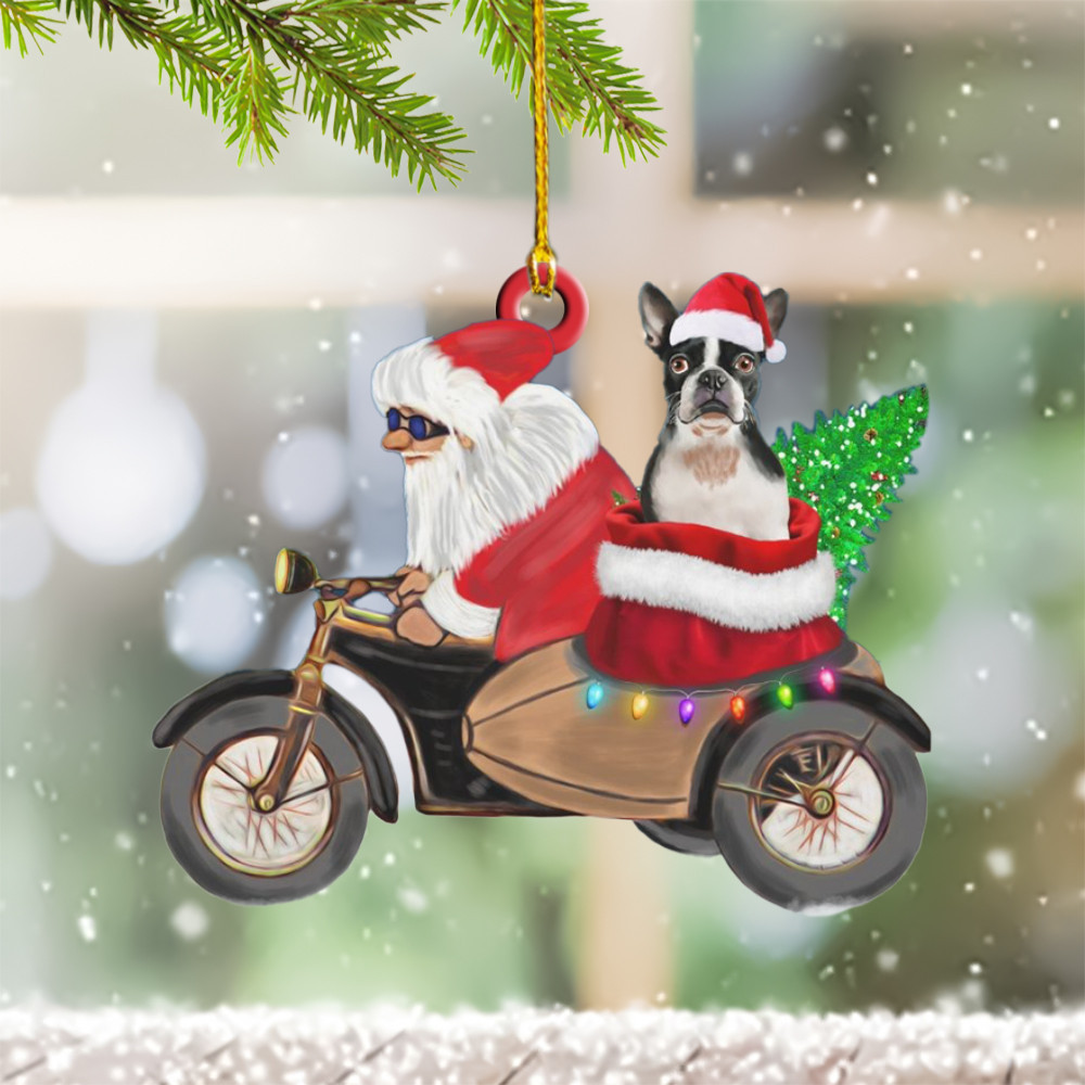 Boston Terrier Christmas Ornament Santa Boston Terrier On Motorcycle Ornament Decoration