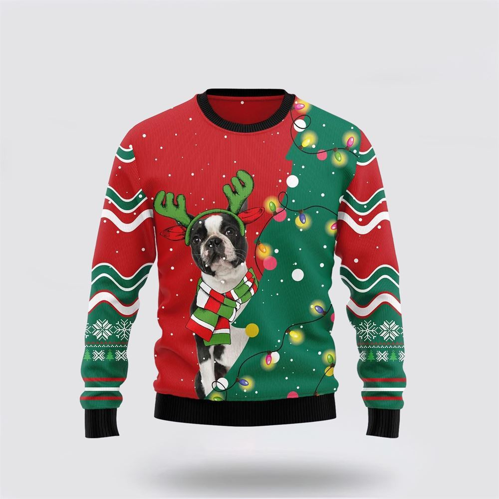 Boston Terrier Christmas Tree Ugly Sweater Christmas Gift For Dog Love Christmas Gift Idea
