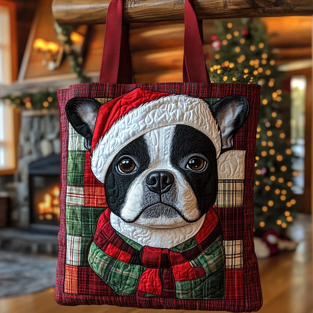 Boston Terrier Claus Quilted Tote Bag Dog Themed Gifts