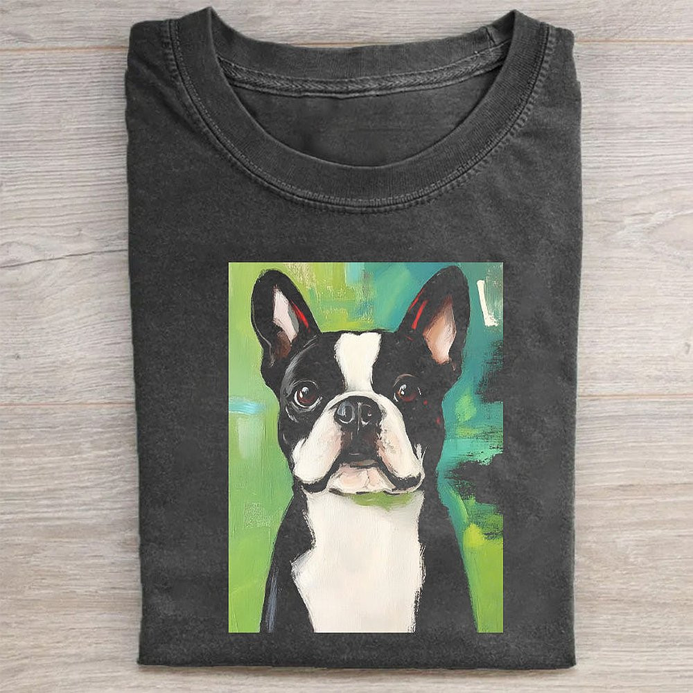 Boston Terrier Dog Art Print Mens Casual T-Shirt Dog Lover Gift For Him