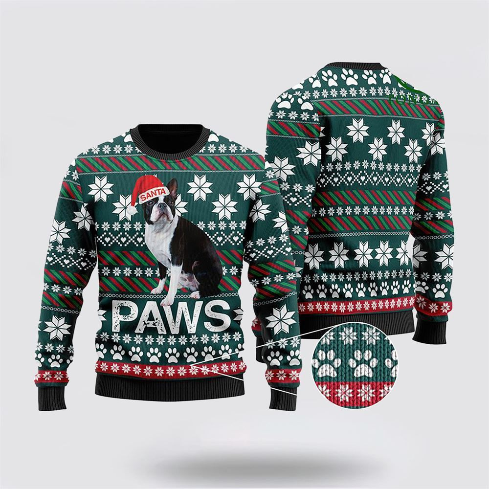 Boston Terrier Santa Printed Christmas Ugly Sweater Christmas Gift For Dog Love Christmas Gift Idea