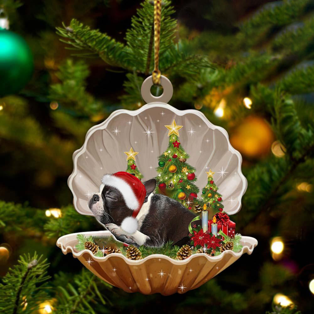 Boston Terrier Sleeping in Pearl Dog Christmas Ornament Flat Acrylic