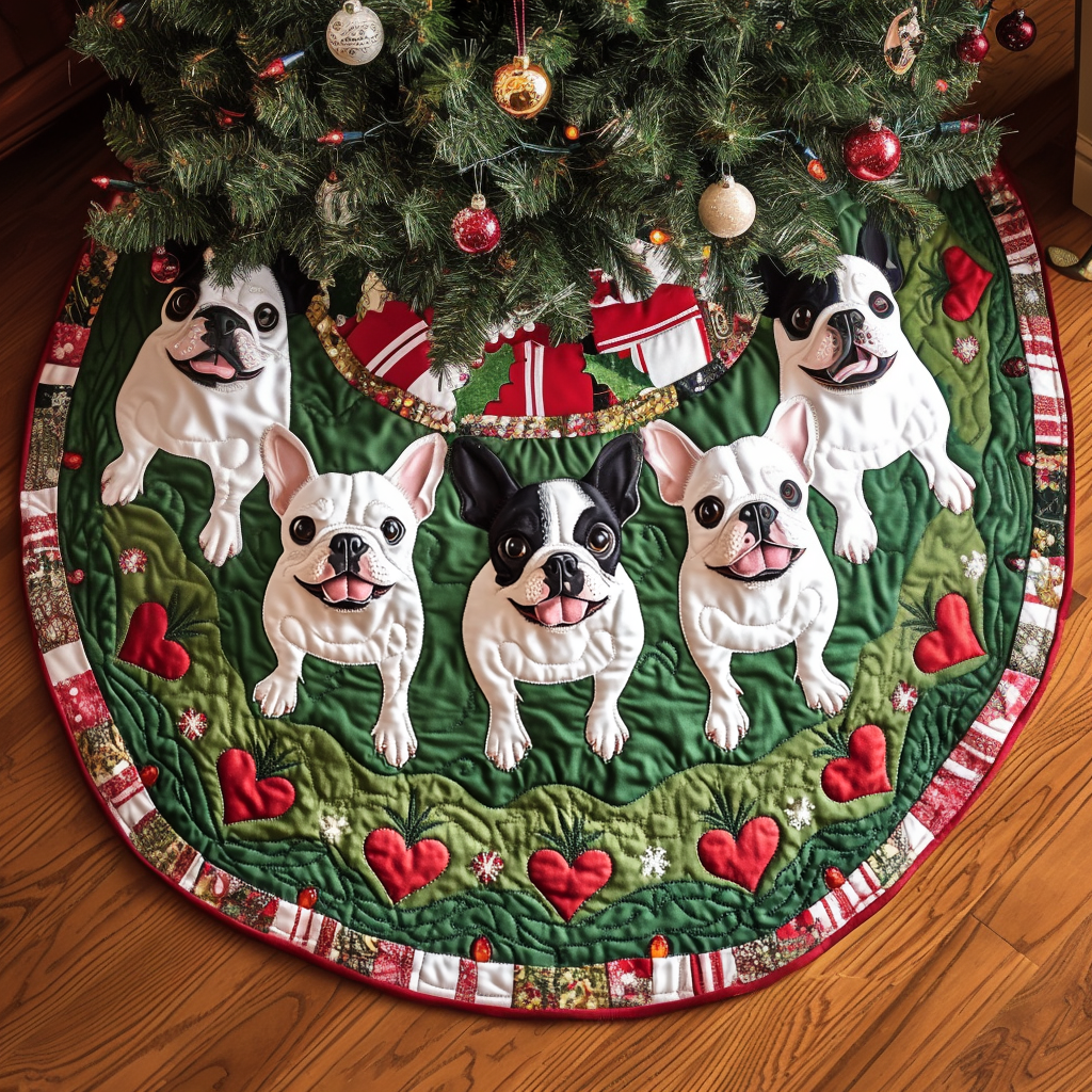 Boston Terrier Sleigh Ride Christmas Quilted Tree Skirt Classic Christmas Home Decor Merry And Bright Holiday Decor
