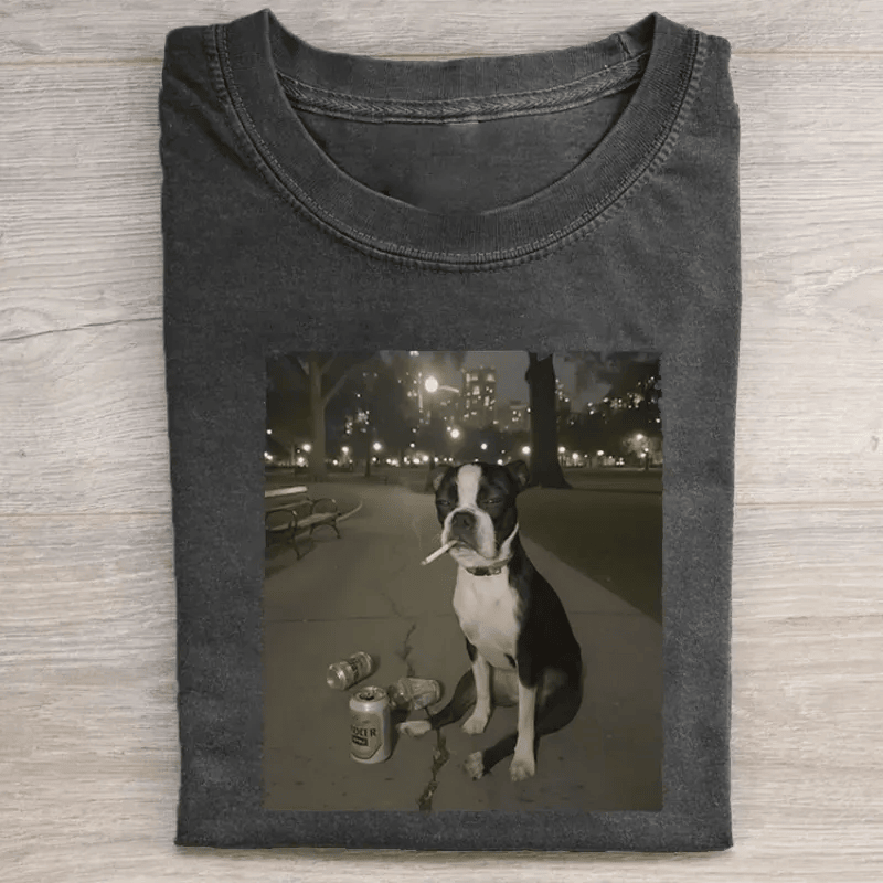 Boston Terrier Smoking Beer Park T-Shirt Funny Boston Terrier Dog Lover Tee Cool Dog Meme Gift For Dog Fans