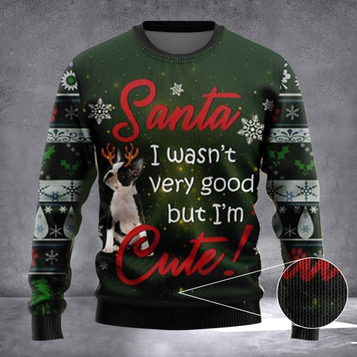 Boston Terrier Ugly Christmas Sweater Santa I Wasn't Very Good But I'm Cute Dog Sweater Boston Terrier Ugly Christmas Sweater Santa I Wasn't Very Good But I'm Cute Dog Sweater