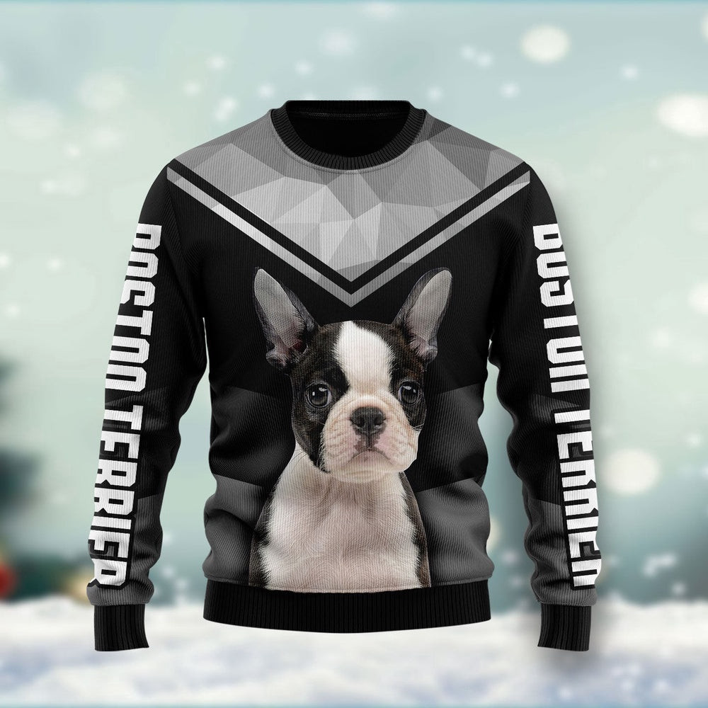 Boston Terrier Unisex Sweater for Couples Friends Funny Family Christmas Holiday Gift