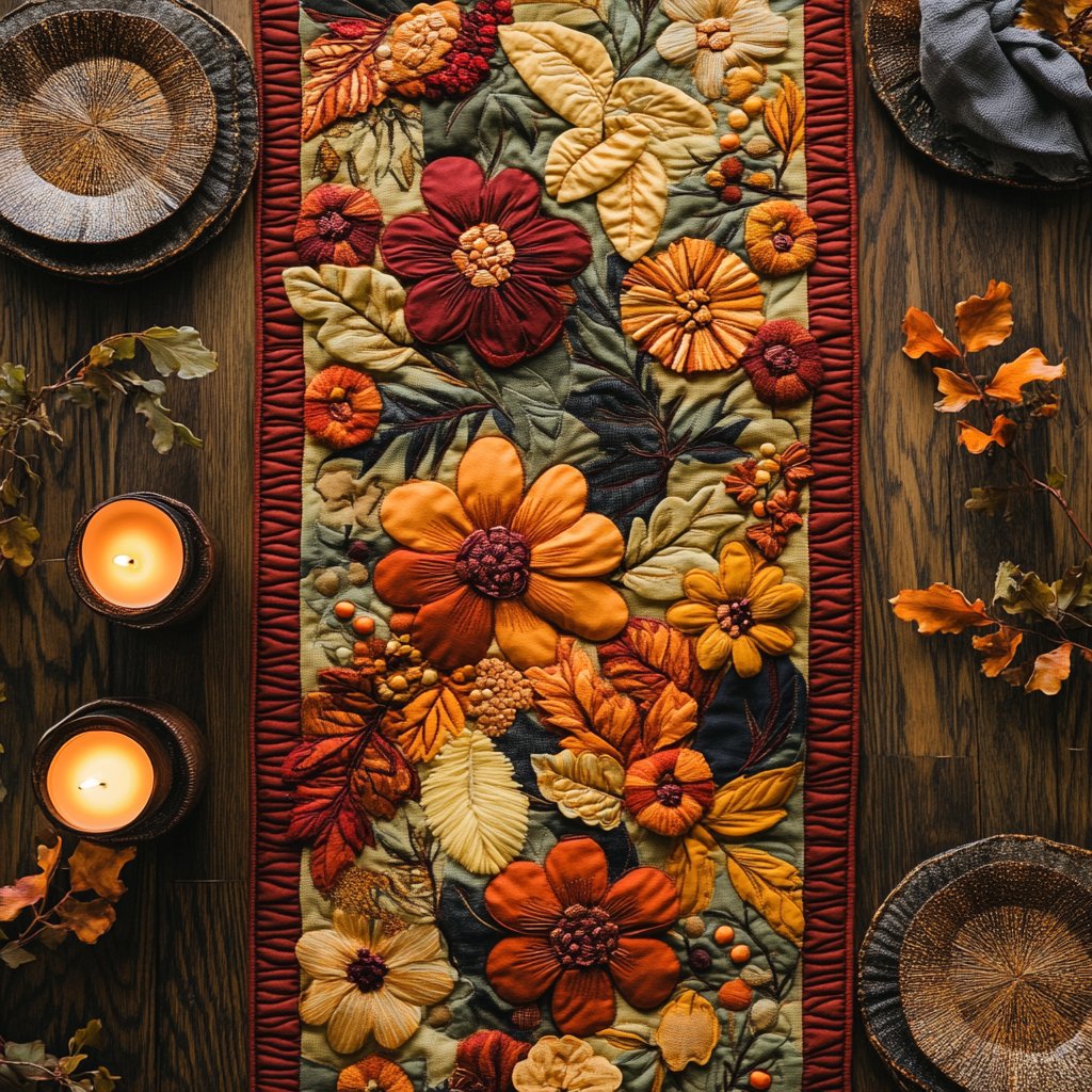 Botanic Bliss Quilted Table Runner Floral Table Cover Best Friend Presents