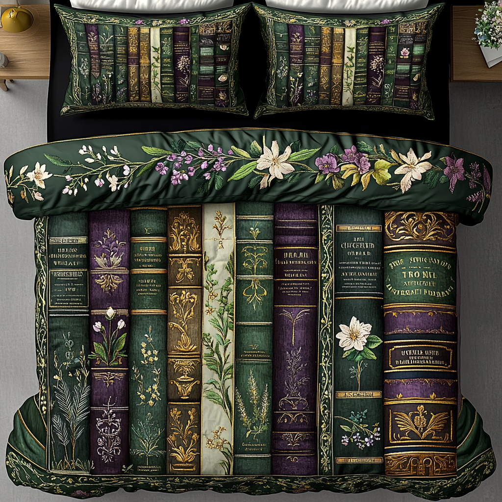 Botanic Chapters Quilted Bedding Set Best Bed Sheet Set Gifts For Book Worm