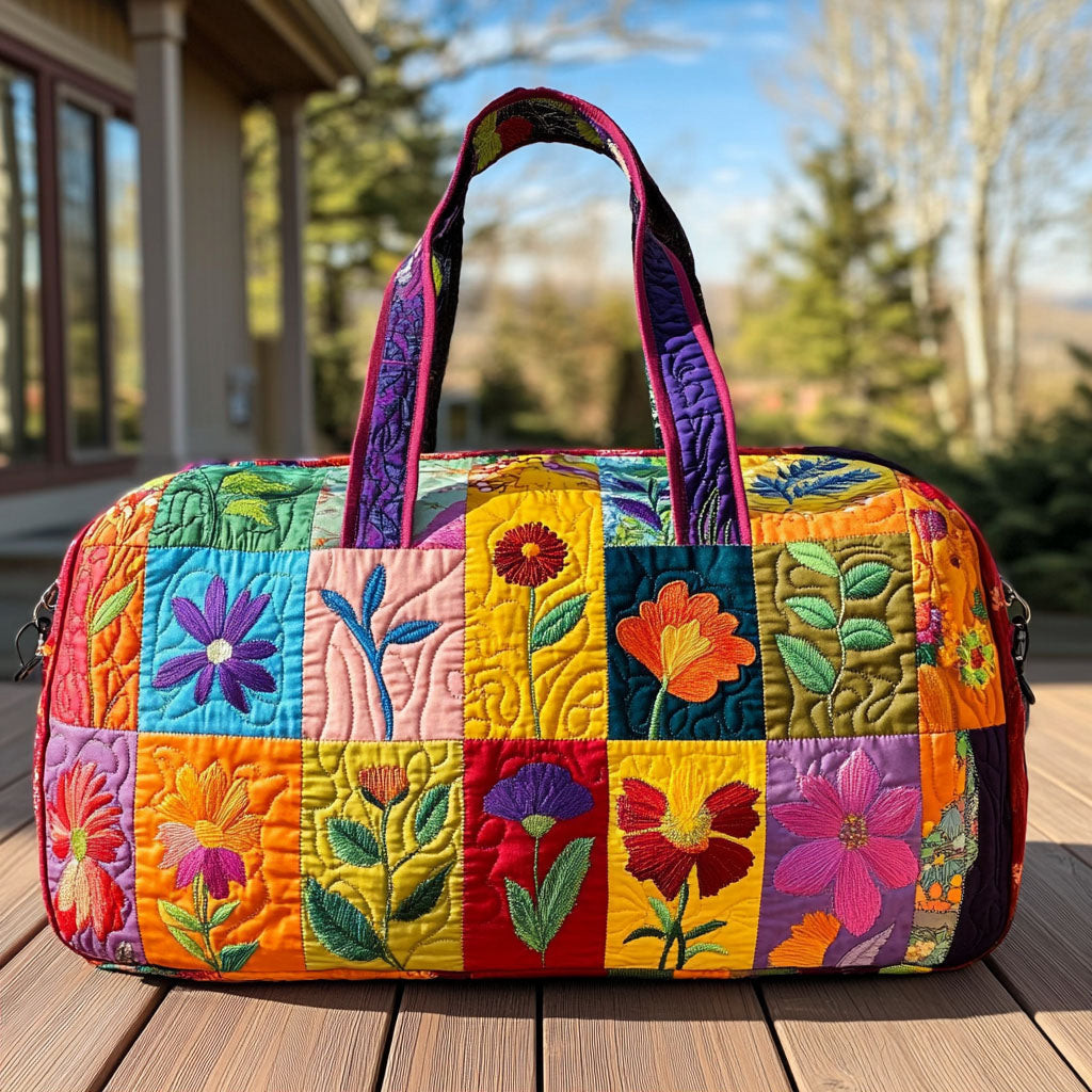 Botanic Ember Quilted Duffle Bag Floral Nature Travel Bag Best Gift For Garden Lovers Camping Outdoor