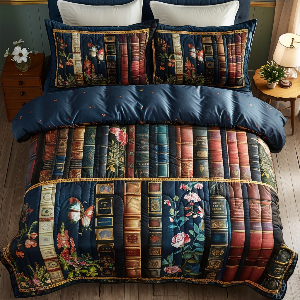 Botanical Book Nook Quilted Bedding Set Bedroom Decor Ideas Awesome Gifts For Book Lovers