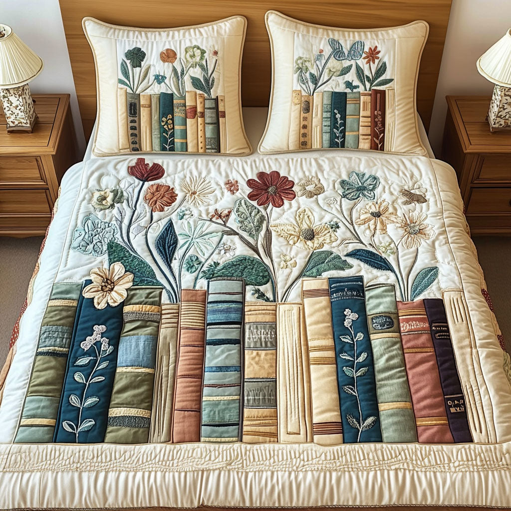 Botanical Book Nook Quilted Bedding Set Best Christmas Duvet Cover Set Best Gifts For Book Lovers