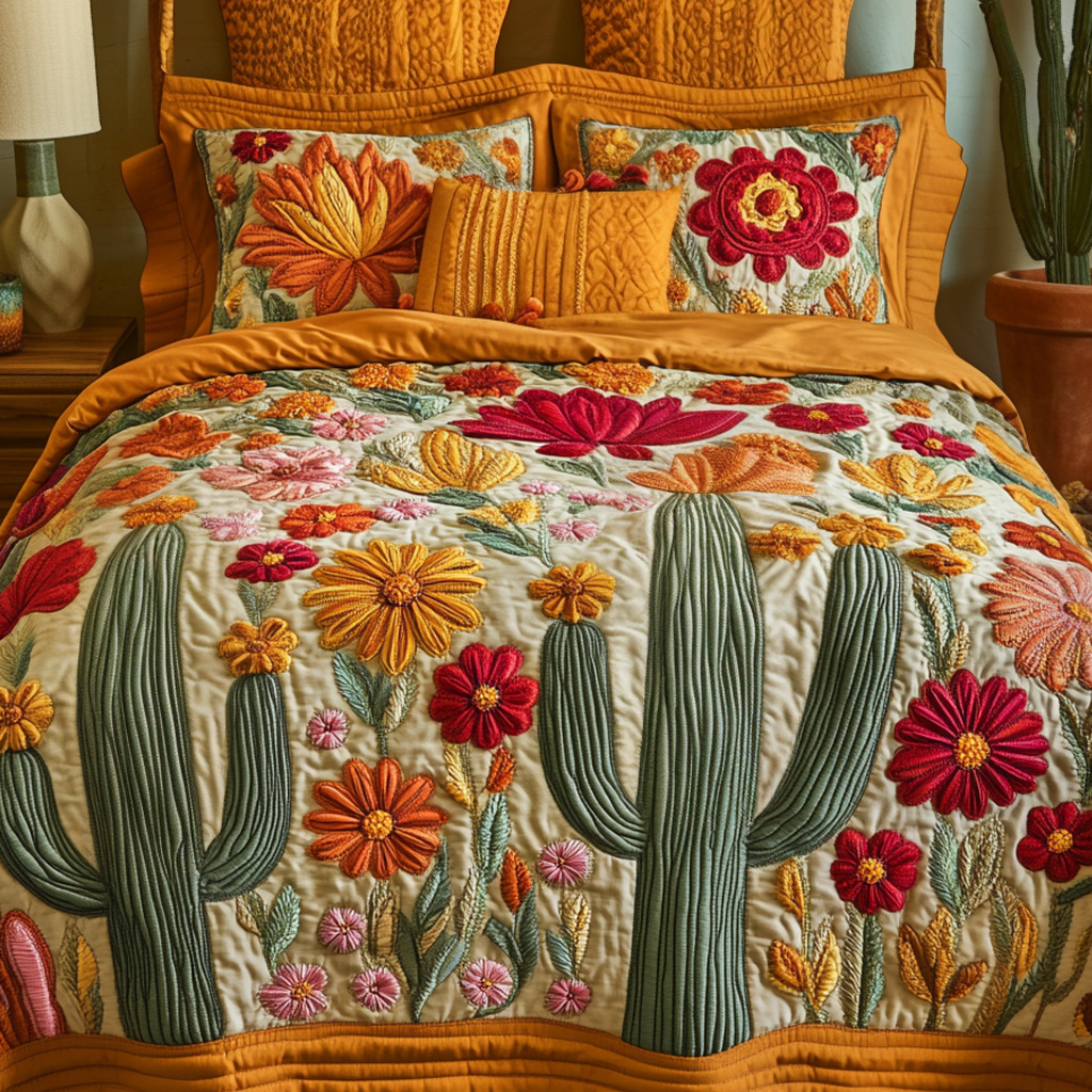 Botanical Desert Quilted Bedding Set Duvet Cover Bed Sheet Set Cactus Theme Gifts