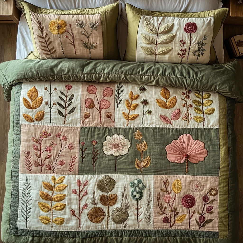 Botanical Dream Quilted Bedding Set Elegant Bedding Set Gift for Newlyweds