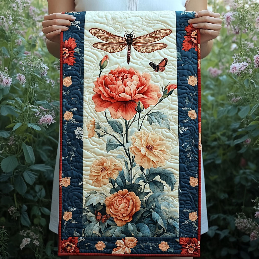 Botanical Elegance Quilted Table Runner Dining Table Decor Dragonfly Christmas Gifts