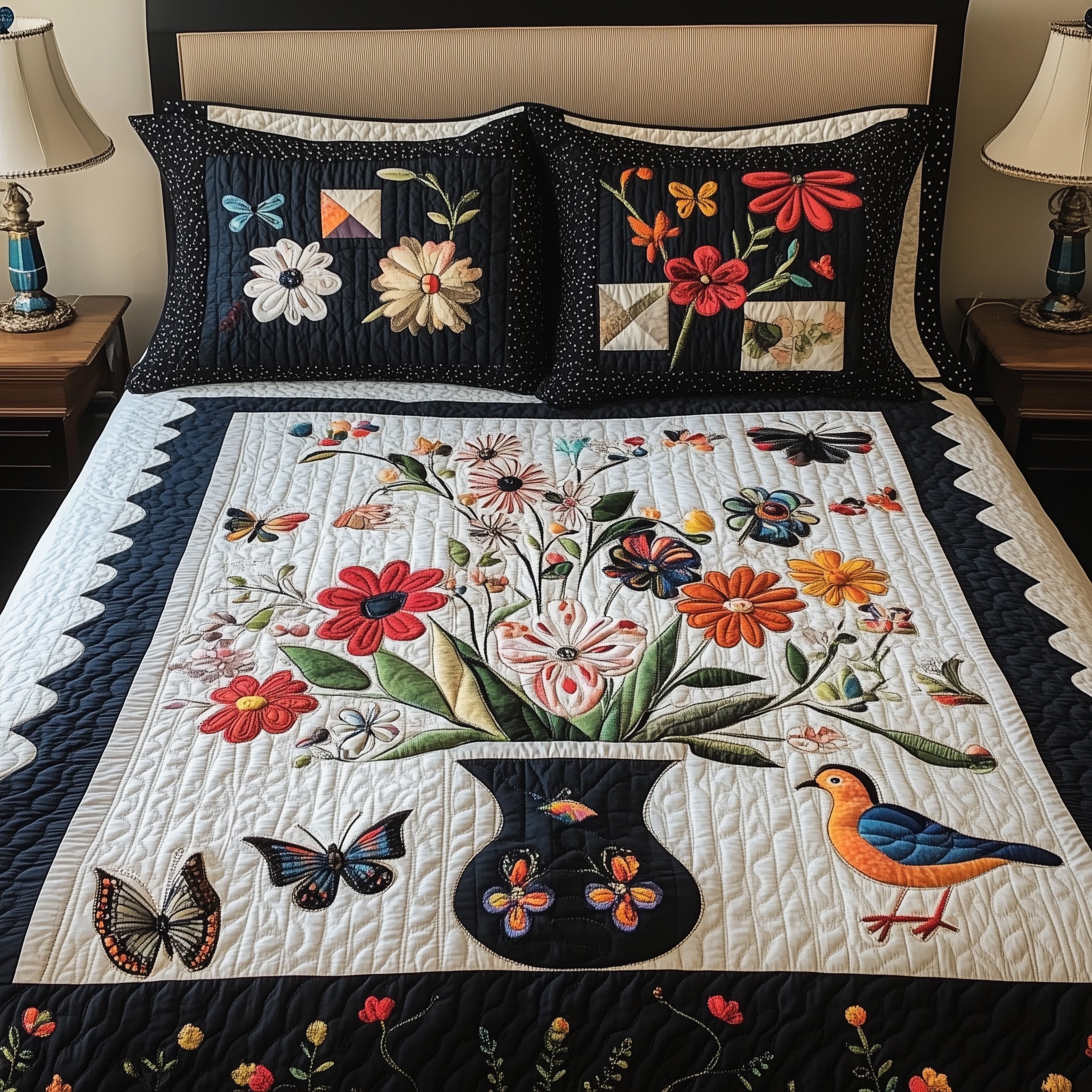 Botanical Patchwork Dreams Quilted Bedding Set Duvet Cover Bed Sheet Gifts For Grown Up Daughters