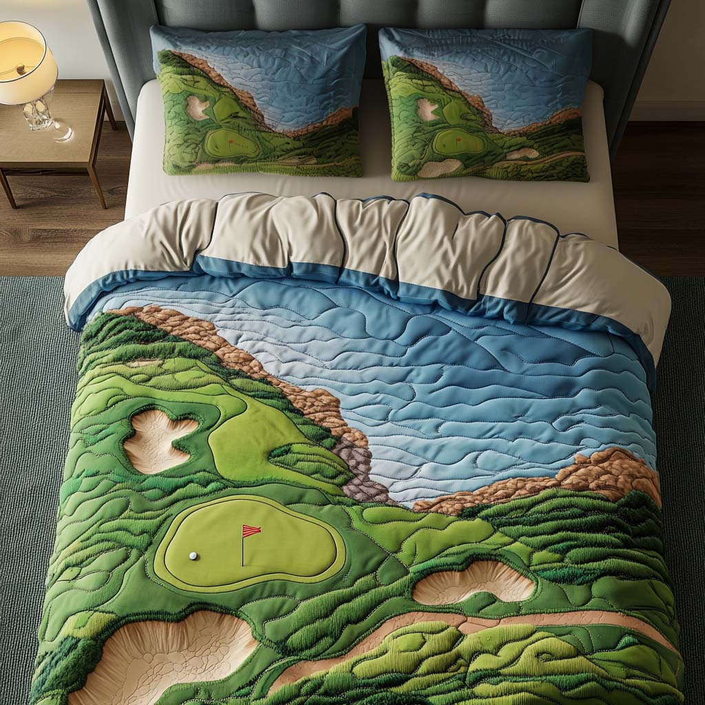 Boulder Ridge Golf Course Quilted Bedding Set Bedroom Decorations Gifts For Male Golfers