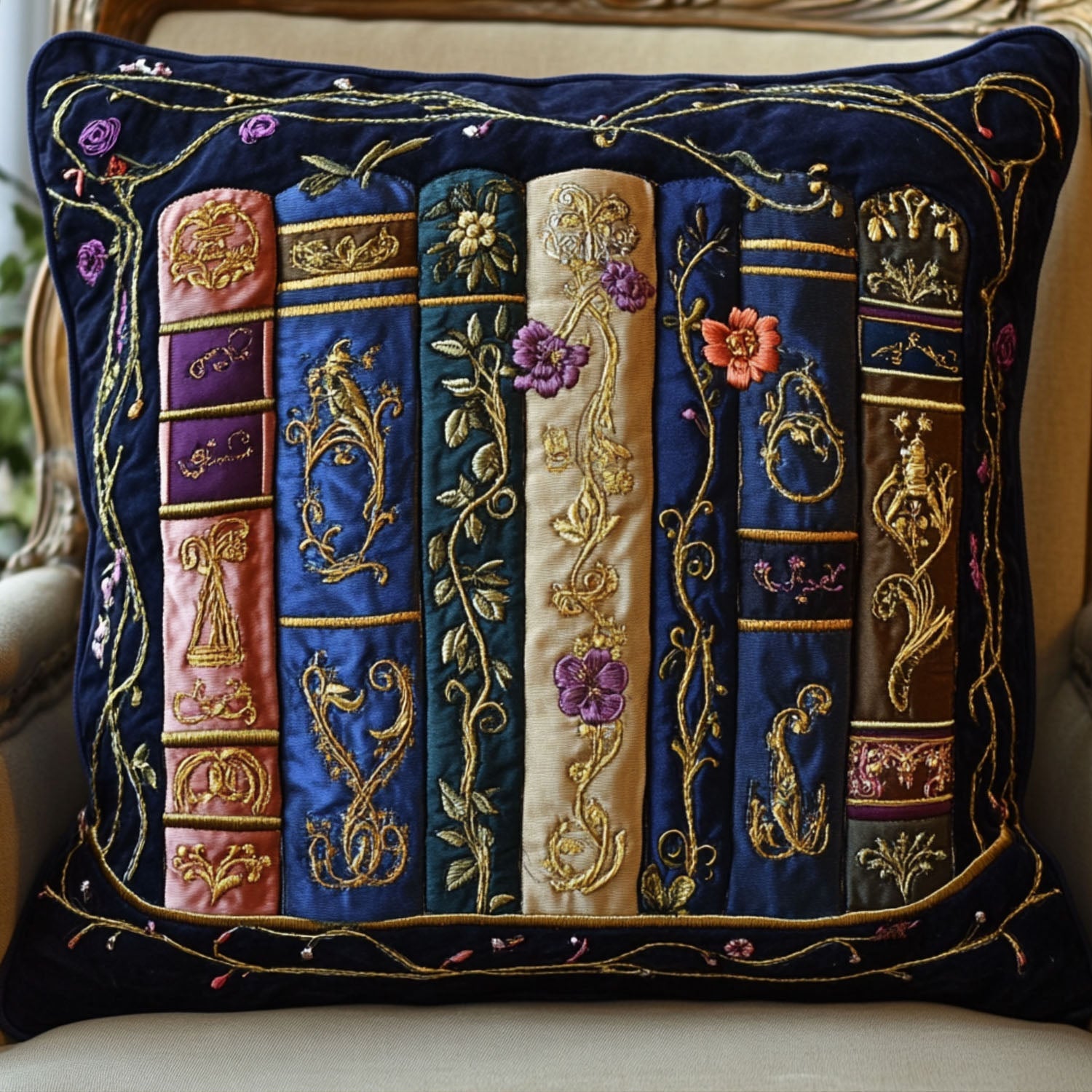 Bound in Petals Quilted Pillow Case Nice Pillow Covers Gift For Book Lover