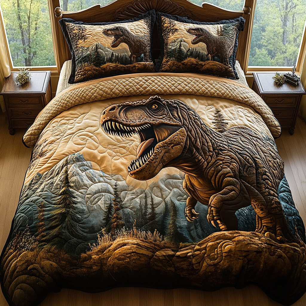 Boundless Titan Quilted Bedding Set Bed Decorations Gifts For Dinosaur Lovers Adults