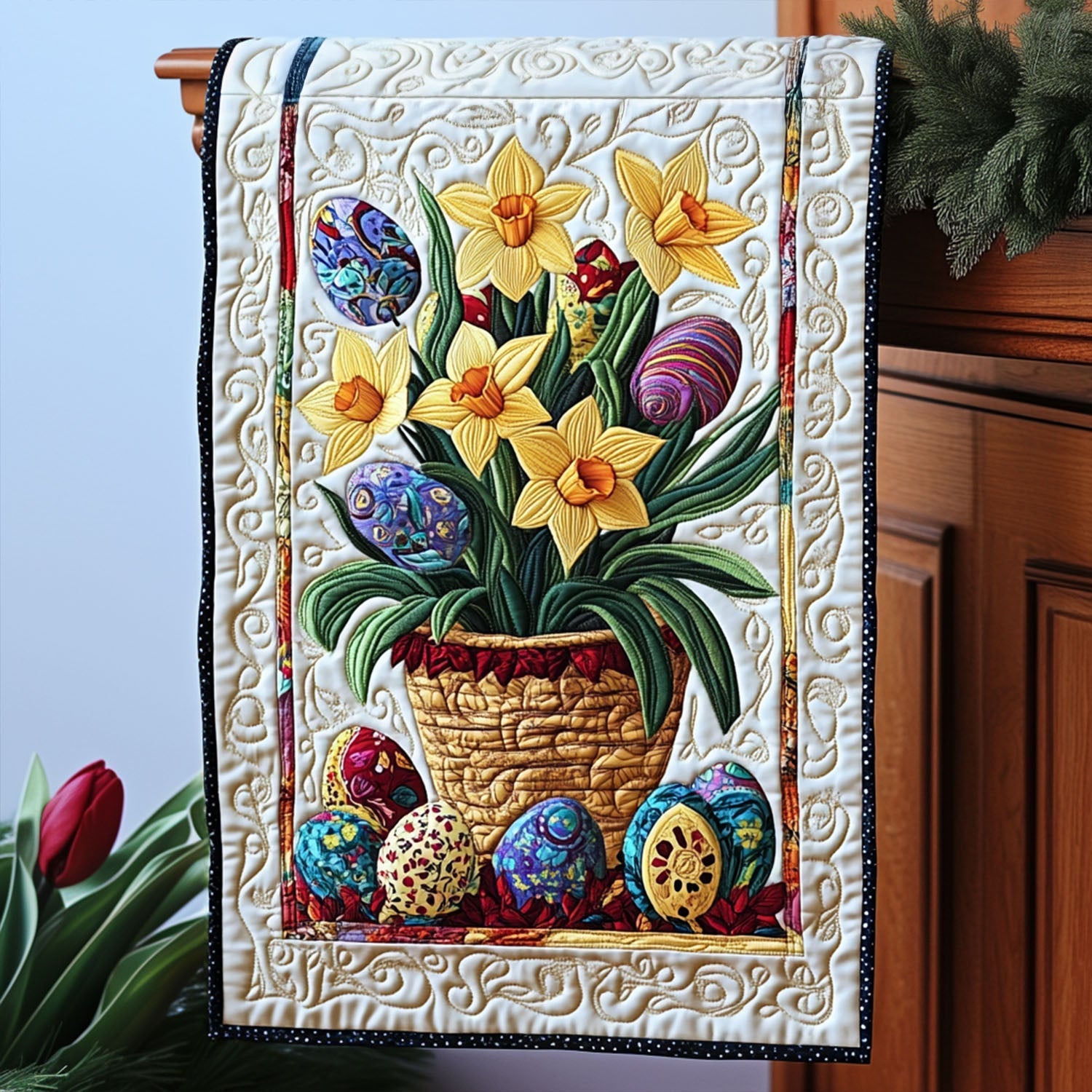 Bountiful Blooms Quilted Table Runner Easter Bunny Table Runner Gift For Coworker