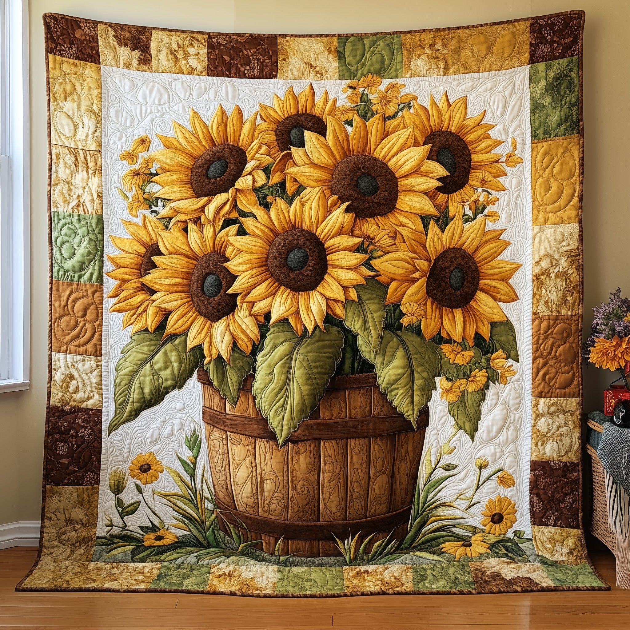 Bouquet of Sunflowers Quilted Blanket Sofa Throw BlanketChristmas Gift Ideas For Coworkers