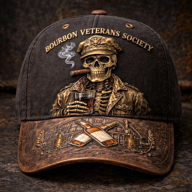 Bourbon Veterans Society Vintage Hat Patriotic Skull Baseball Cap Gift Ideas For Veterans