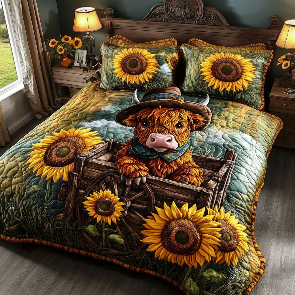 Bovine Delight Quilted Bedding Set Best Bed Sheet Set Highland Cow Stuff Gifts