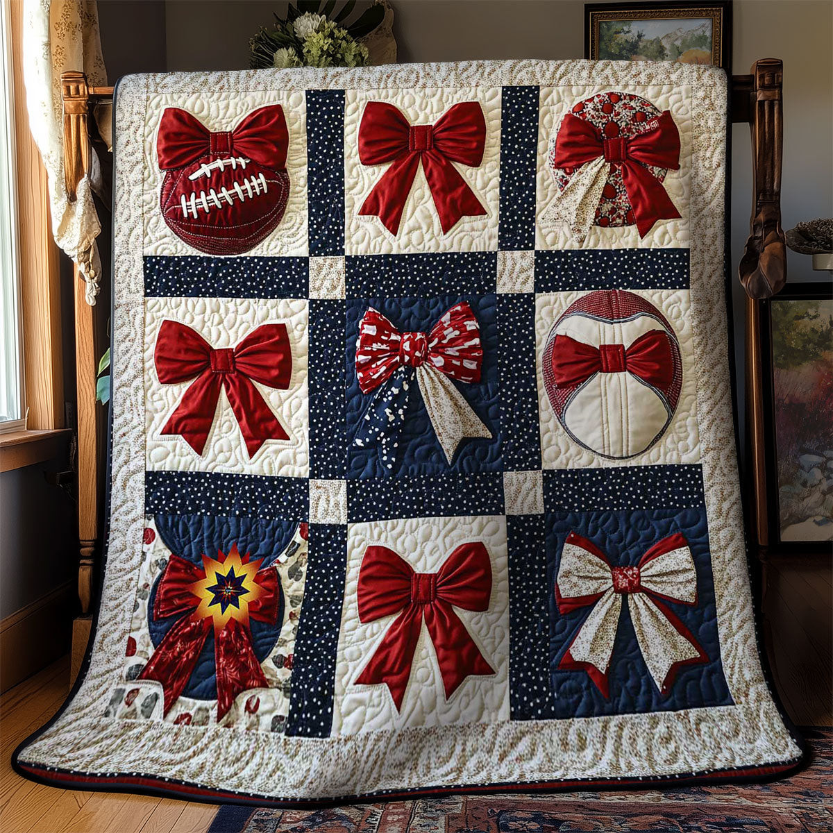 Bow And Goal Holiday Christmas Quilt Blanket Best Christmas Gift For Mom
