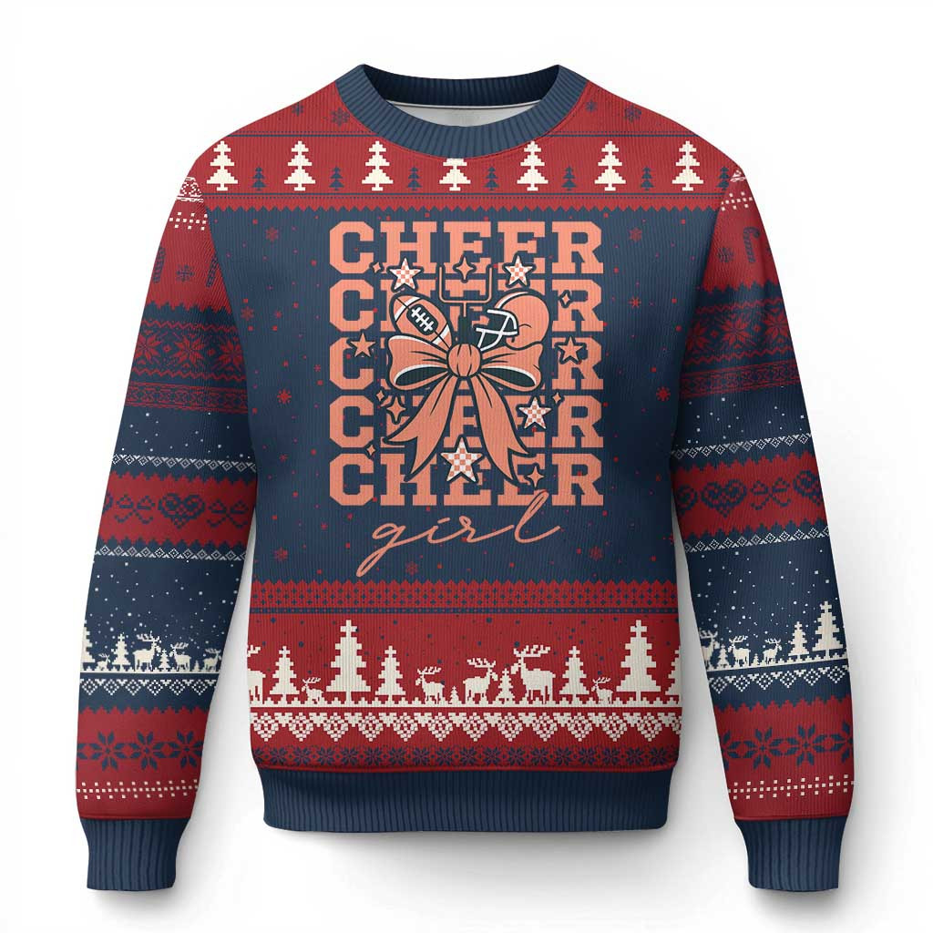 Bow Cheer Girl Ugly Christmas Sweater Girl's Xmas Sweater Gift Merch Ideas