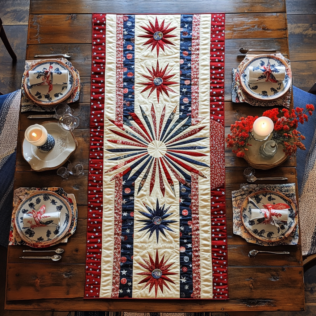 Bow Glory Quilted Table Runner Dining Room Decor Gifts For A Patriotic Person