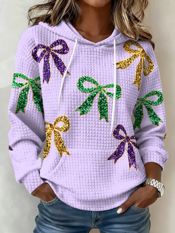 Bow Mardi Gras Waffle Hoodie Mardi Gras Apparel Women Fat Tuesday Hoodie Gifts For Daughter Bow Mardi Gras Waffle Hoodie Mardi Gras Apparel Women Fat Tuesday Hoodie Gifts For Daughter