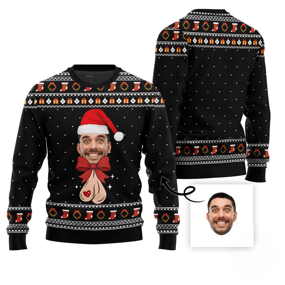 Bow Naughty Face Customized Ugly Sweater Christmas Gift Ideas For Mom