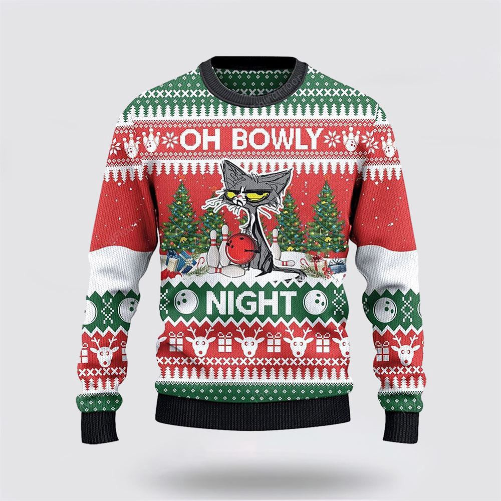 Bowling Lovers Gift Oh Bowly Night Grumpy Cat Ugly Sweater Unisex Christmas Gift