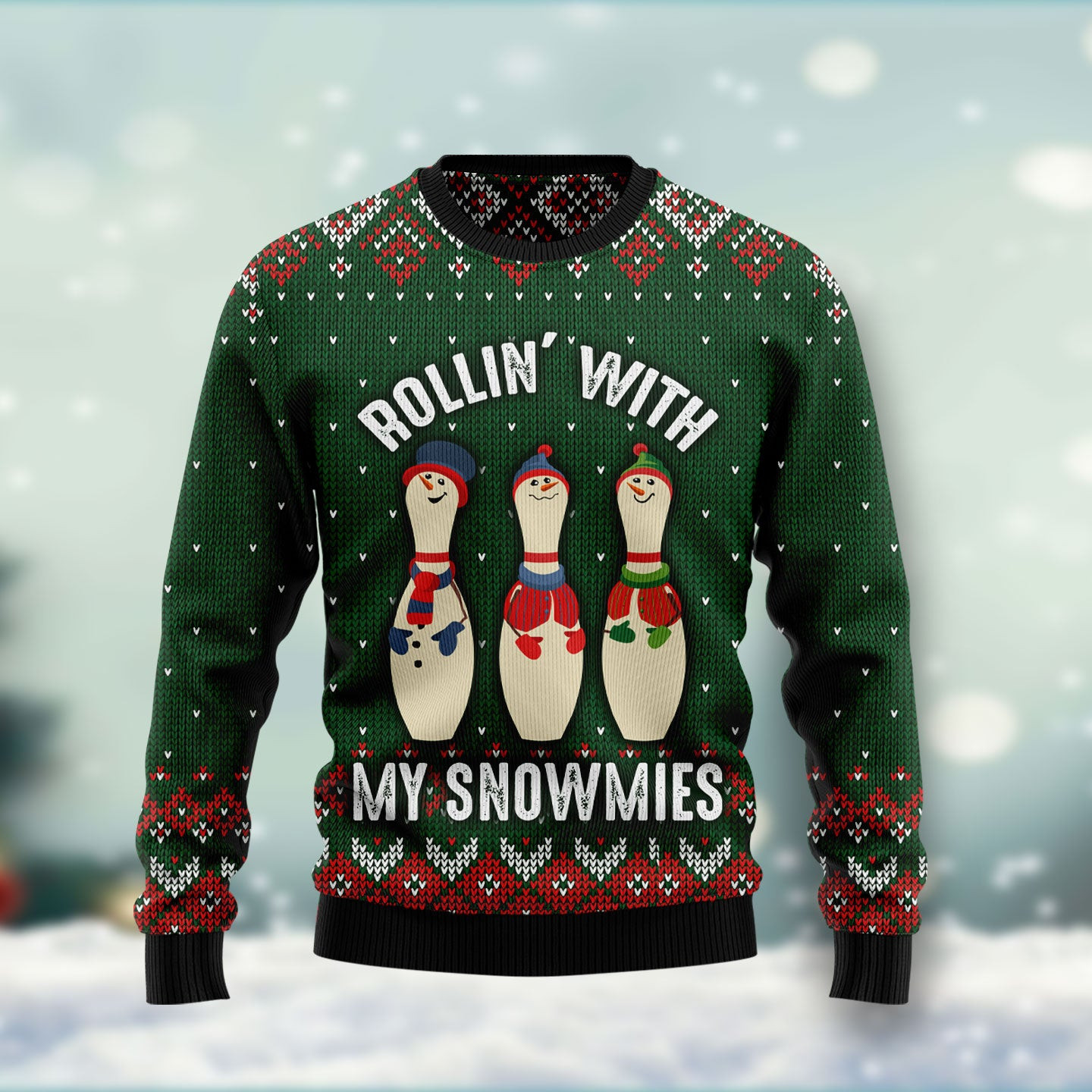 Bowling Rollin' With My Snowmies Ugly Christmas Sweater